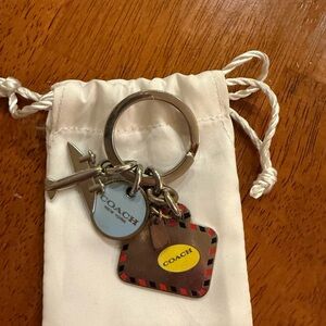 Coach Silver Metal Travel Charm Keychain with Yellow Accent